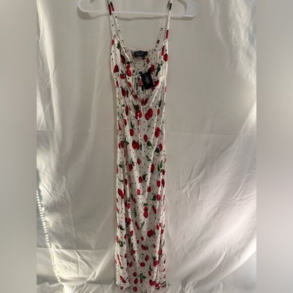 LESLIE AMON Cherry Printed Dot White Maxi Dress Size XS NWT - Picture 2 of 7